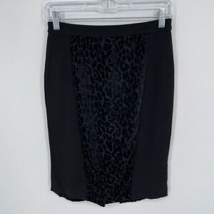 Ann‎ Taylor Women's Black Leopard Velvet Panel Pencil Skirt Size 0